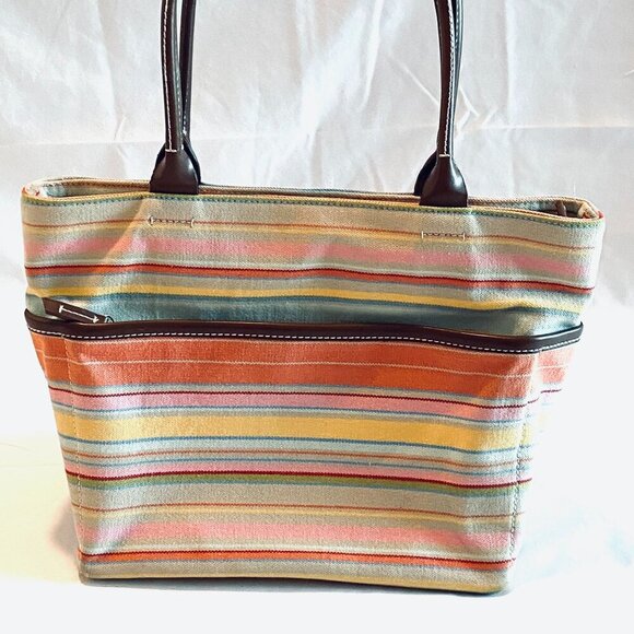 GAP multi color canvas tote bag purse pink orange yellow leather handles - Picture 2 of 9